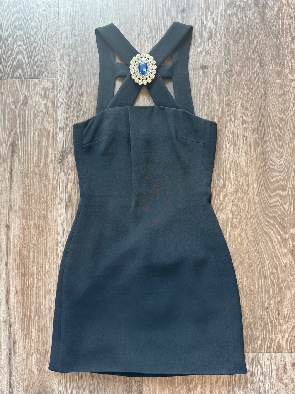 David Koma Black Cutout Mini Dress with Decorative Brooch